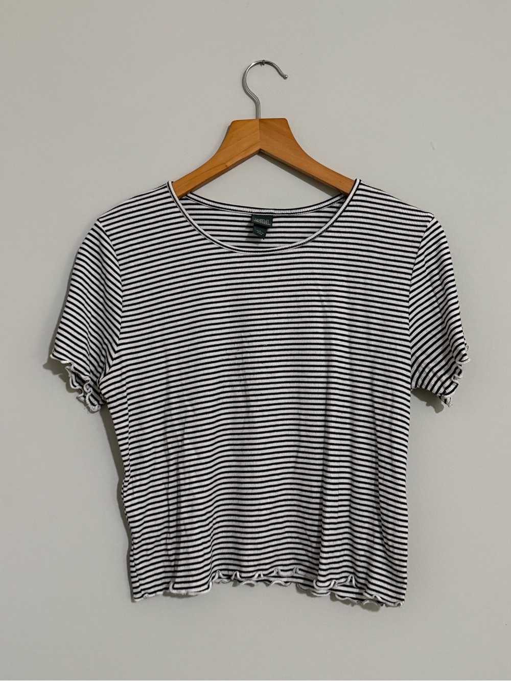 Ruffle-Edge Baby Tee - Black & White Stripe